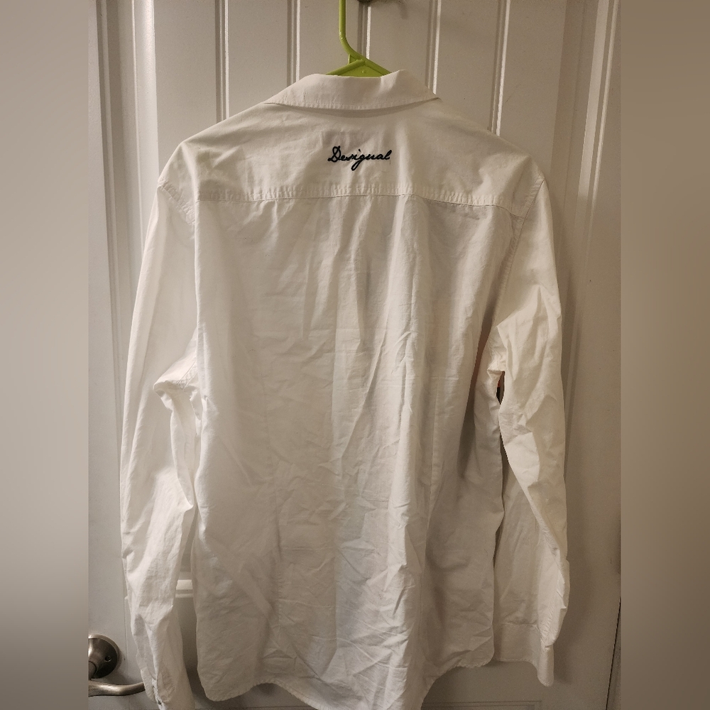 Desigual Graphic Button Down Shirt White Art Print Long Sleeve Size L - Picture 5 of 9
